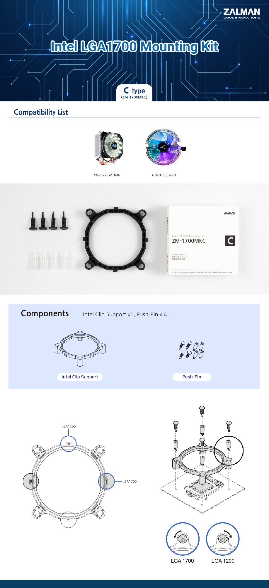 Zalman Mounting Kit LGA1700 TYPE-C for CNPS9x OPTIMA - ZM1700-MKC - Image 2