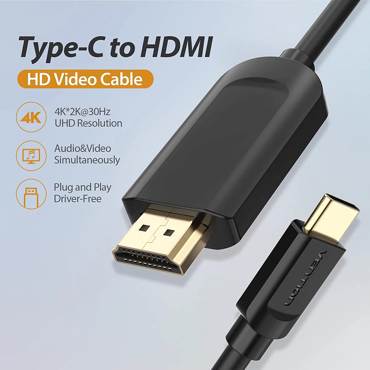 Vention кабел Cable Type-C to HDMI - 2.0m 4K Black - CGUBH - Image 4