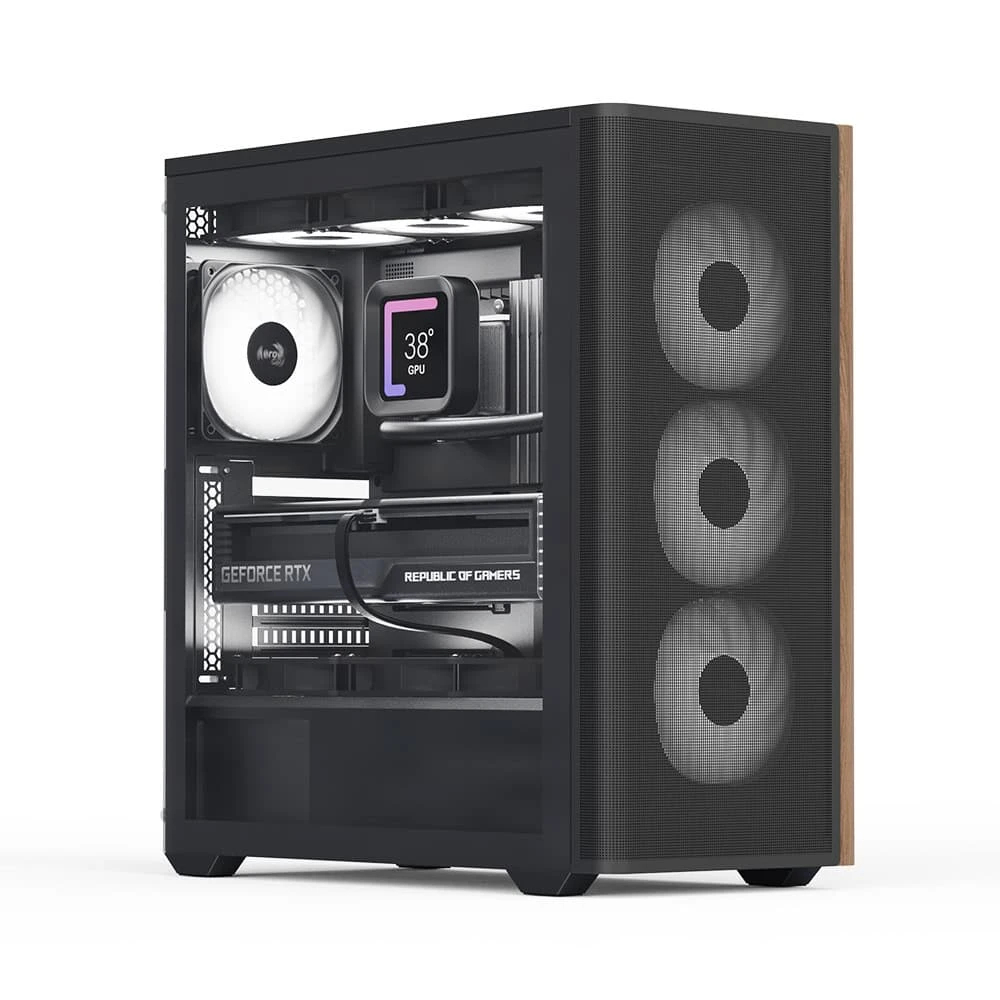 aerocool_d501a_bk_v2_01_pidlml AeroCool кутия Case ATX - D501A Black, Addressable RGB, Wood - Image 1
