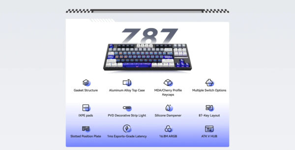 ATK професионална безжична геймърска механична клавиатура Wireless Professional Gaming Mechanical Keyboard - Z87 PRO Side Engraving - Aniya Switches - Image 3