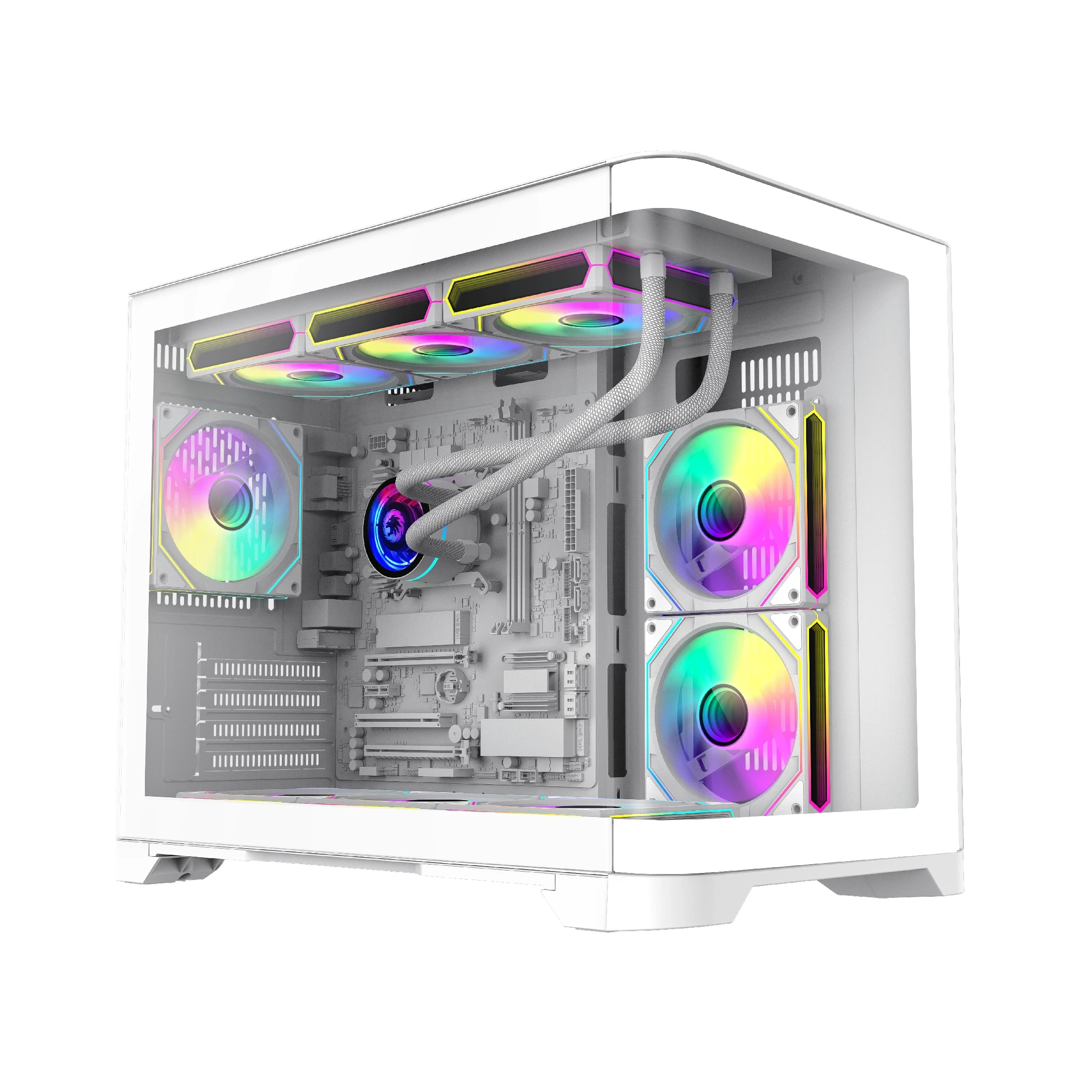 gamemax_hype_m_wh_01_y715w1 Gamemax кутия Case mATX - HYPE-M White - 3 x 120 mm Addressable RGB fans - Image 1