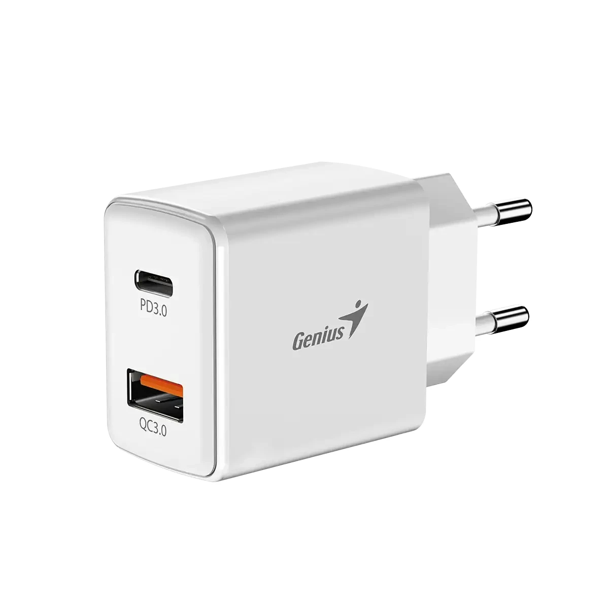genius_pd_20ac_wh_01_momu98 Genius бързо зарядно Fast Charger PD-20AC - 20W, USB-A, USB-C, PD3.0, QC3.0, White - Image 1
