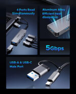Orico хъб HUB USB-C/USB-A 4 port - USB3.0 x 1, USB2.0 x 3, Aluminium - YSA5-U3-GY - Image 4