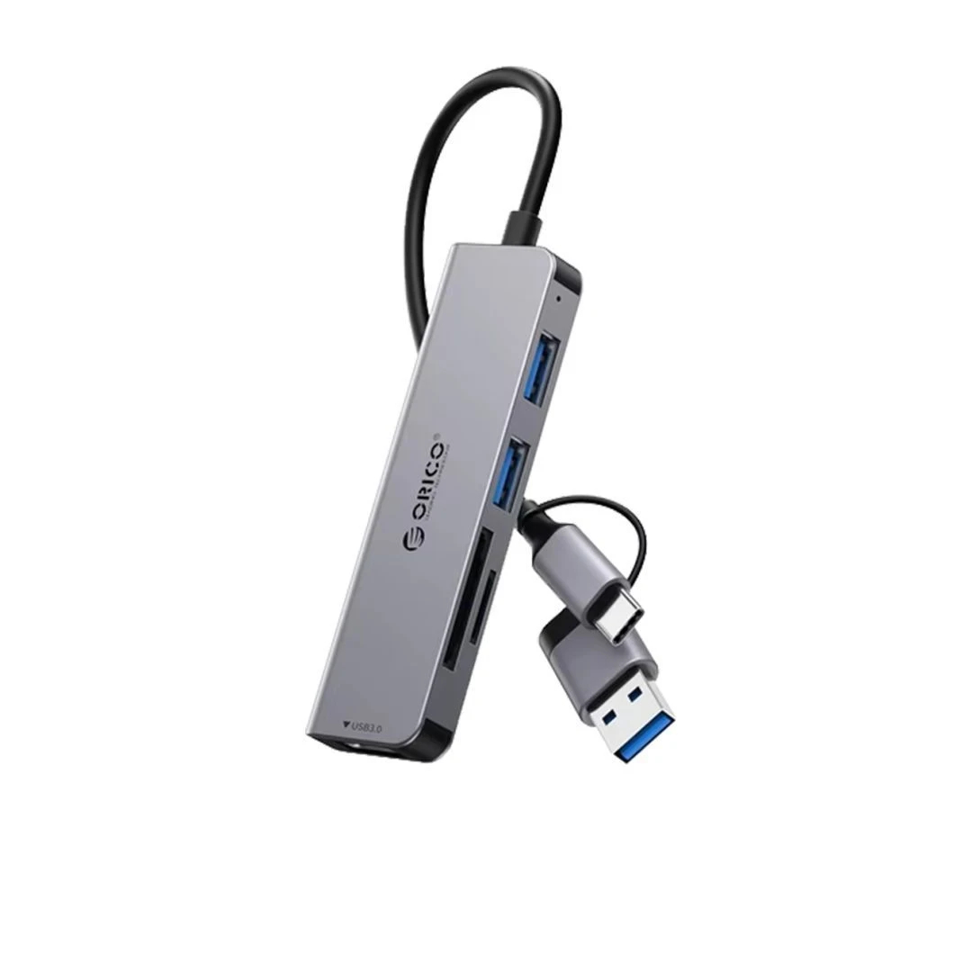 orico_ysa6_u3_gy_01_rtcjjl Orico хъб HUB USB-C/A 4 port - USB3.0 x 1, SD/TF x 2, USB2.0 x 2, USB-C x 2, Aluminium - YSA6-U3-GY - Image 1