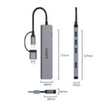 Orico хъб HUB USB-C/USB-A 7 port - USB-C x 2, USB3.0 x 1, USB2.0 x 4, Aluminium - YSA7-U3-GY - Image 2