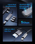 Orico хъб HUB USB-C/USB-A 7 port - USB-C x 2, USB3.0 x 1, USB2.0 x 4, Aluminium - YSA7-U3-GY - Image 5