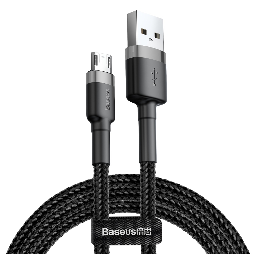 virtualnazona_baseus_cafule_camklf-bg1_1 Кабел Baseus Cafule USB-A към Micro USB QC3.0 2.4A 1м CAMKLF-BG1 - черен/сив - Image 1