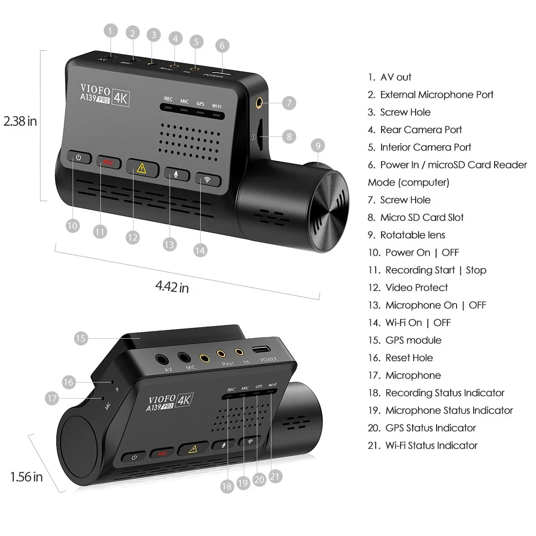 viofo_a139_pro_3ch_03_gruvvh VIOFO Видеорегистратор Dash Cam A139 PRO 3 Channel - 4K UHD, Sony STARVIS 2, GPS - Image 3