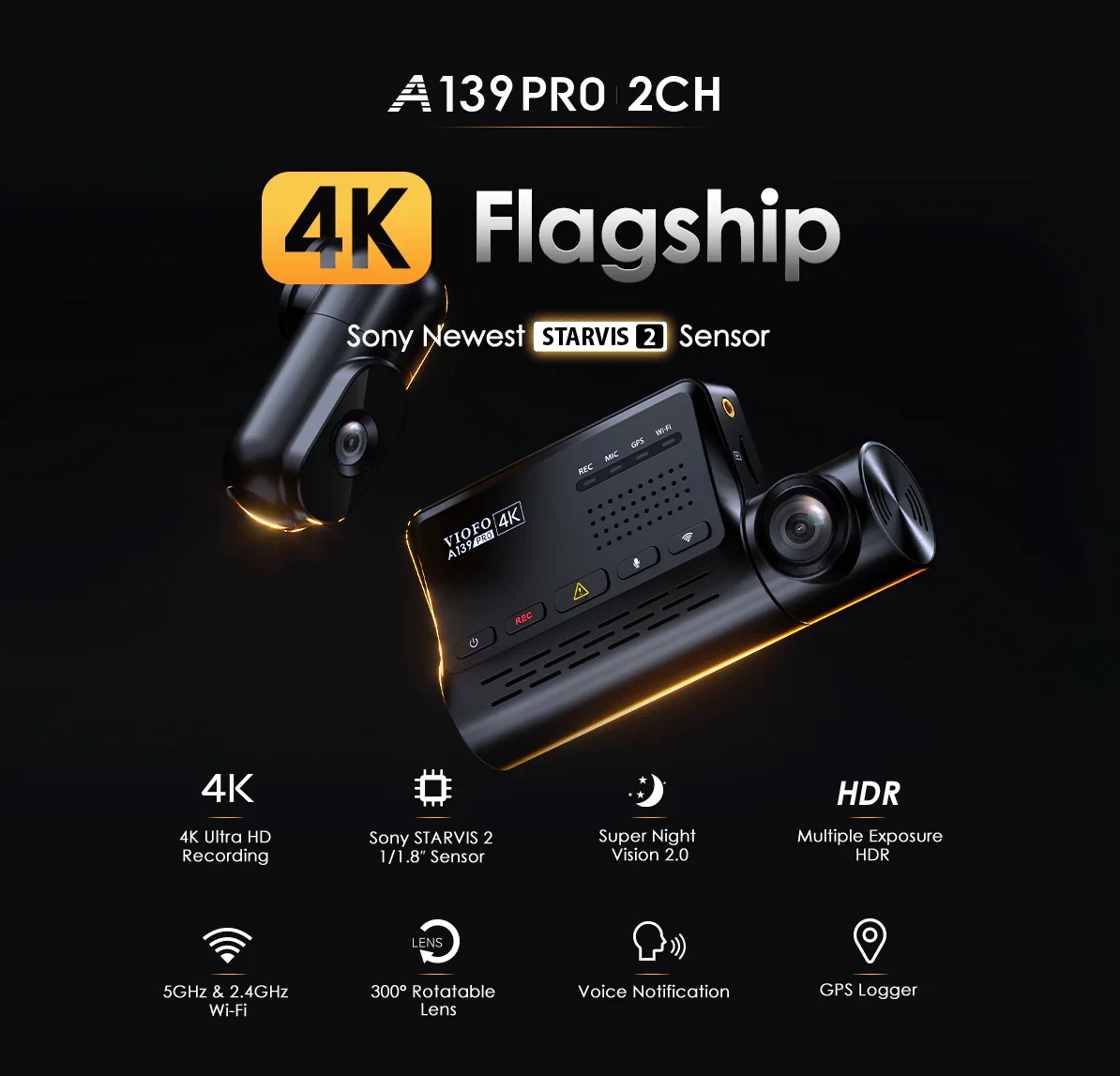 viofo_a139_pro_3ch_05_2fh6eq VIOFO Видеорегистратор Dash Cam A139 PRO 3 Channel - 4K UHD, Sony STARVIS 2, GPS - Image 5