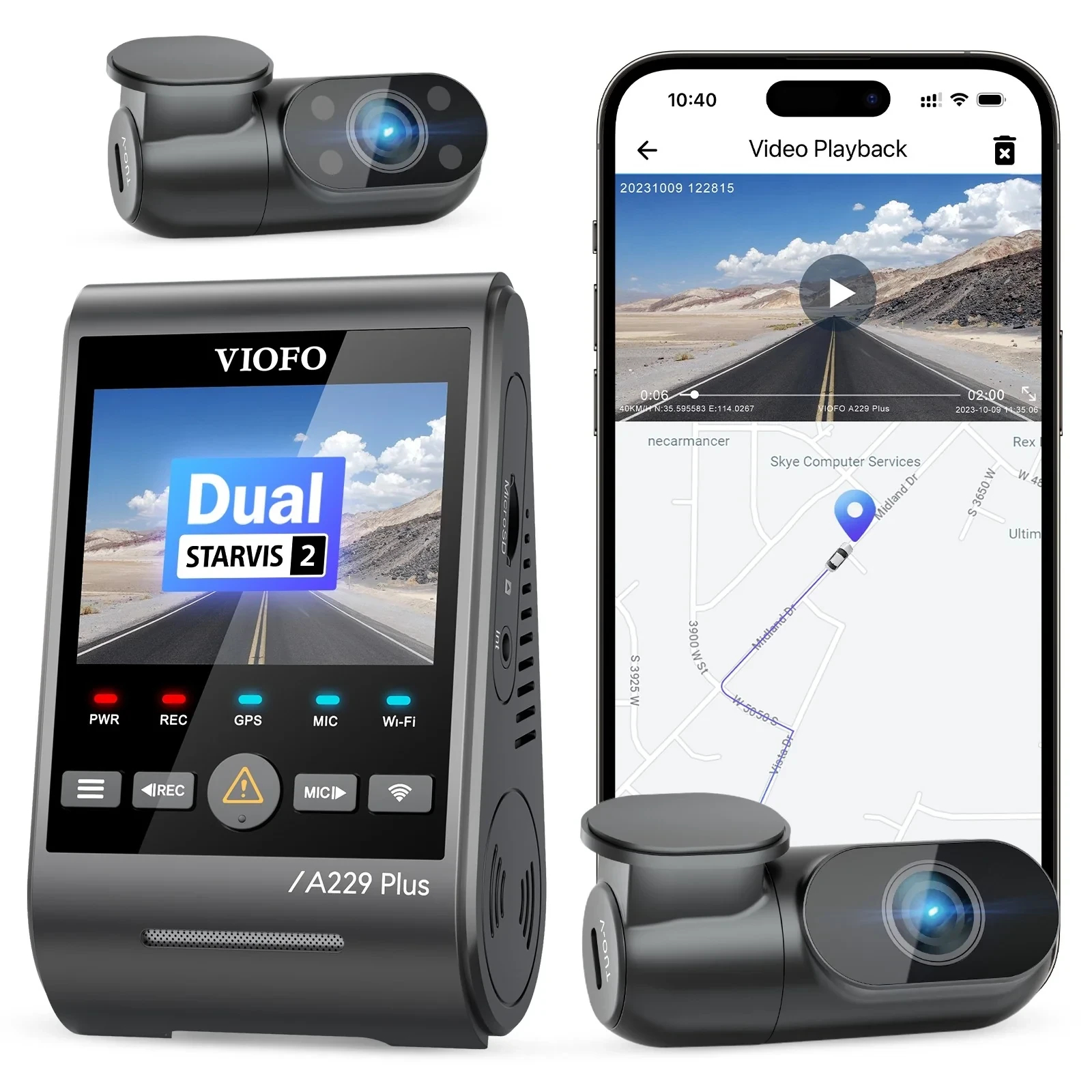 viofo_a229_plus_3ch_01_soty3x VIOFO Видеорегистратор Dash Cam A229 Plus 3 Channel - 2K, HDR, Sony STARVIS 2, GPS - Image 1