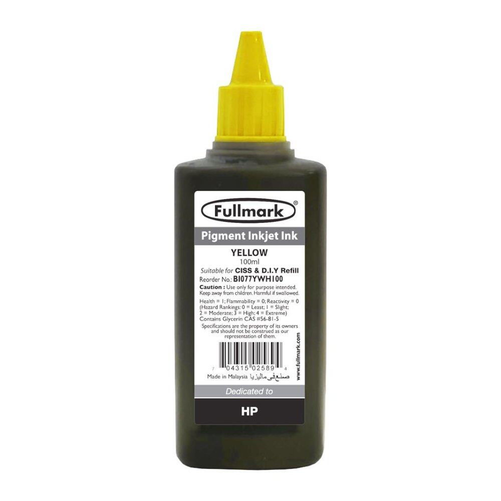fbi_pigmentink-yw_15245 Универсално пигментно мастило за мастилени касети - 100 мл - жълто - Image 1