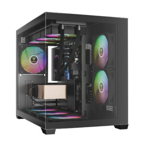 Gamdias кутия Case mATX - AURA GC10M v2 - 3 x 120 mm A-RGB, USB-C, Tempered Glass