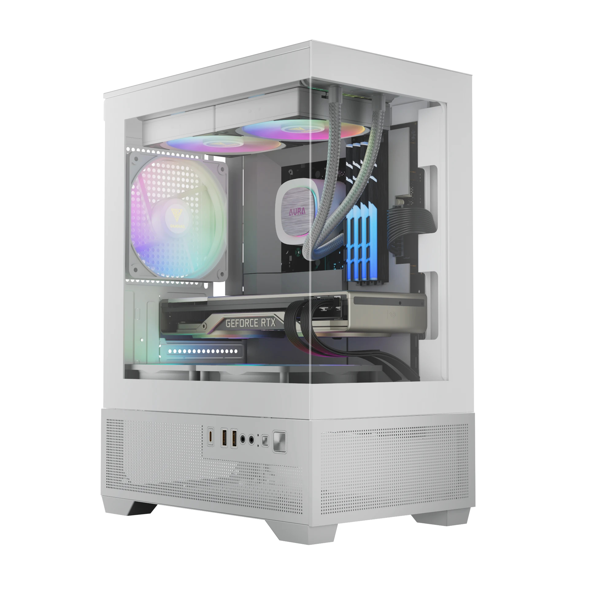 gamdias_aura_gc9m_elite_wh_argb_01_y4auzb Gamdias кутия Case mATX - AURA GC9M Elite White - 3 x 120 mm A-RGB, USB-C, Tempered Glass - Image 1