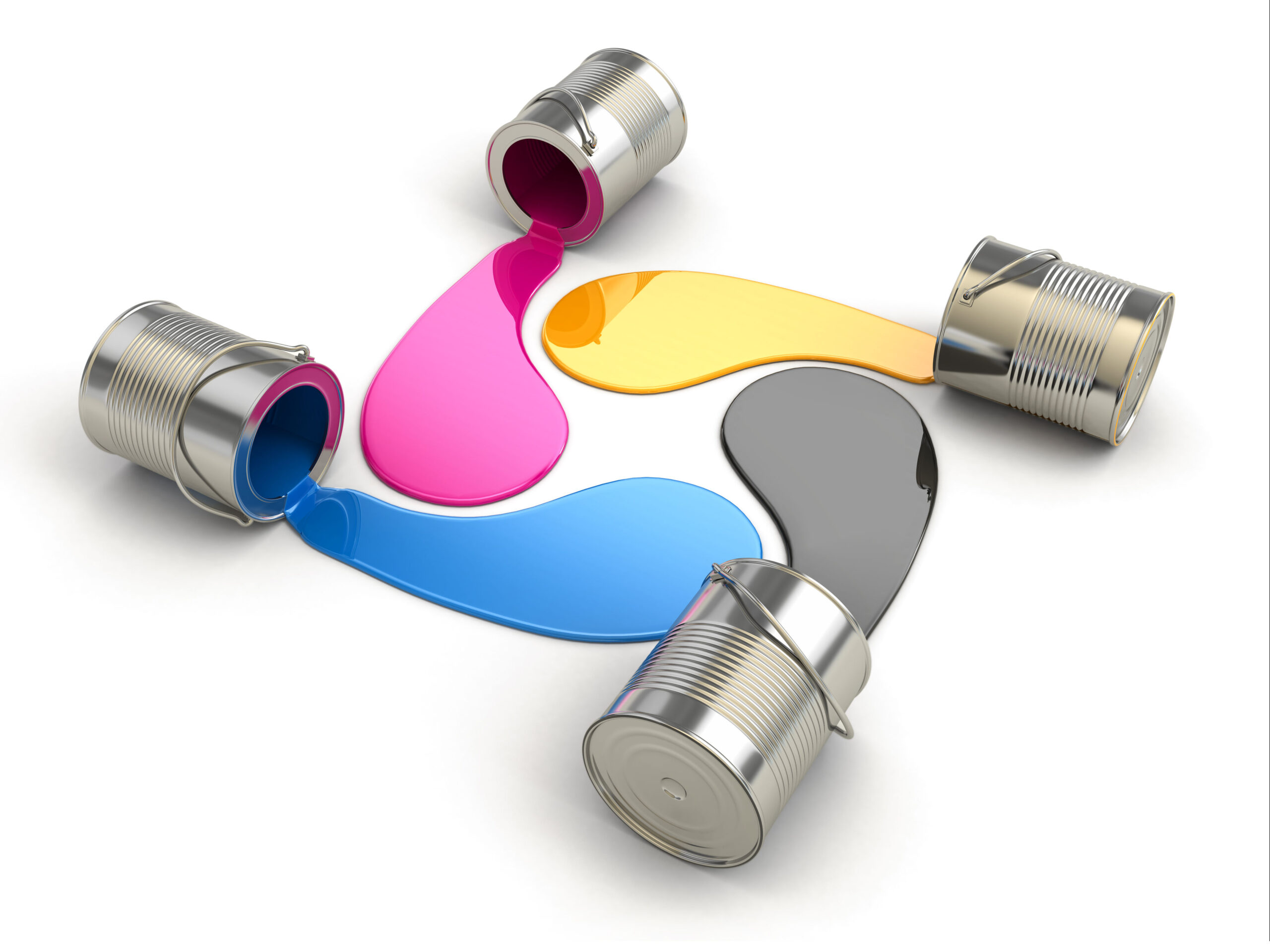 23171602 - spilled cmyk paint on white isolated background. 3d Презареждане на черна мастилена касета - Image 1