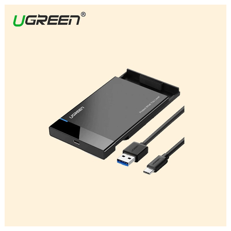 ugreen-us221-kutiya-za-hdd-ssd-25-usb-c Ugreen кутия за външен твърд диск SATA 2.5" USB 3.2 USB-C с кабел, черен - Image 1